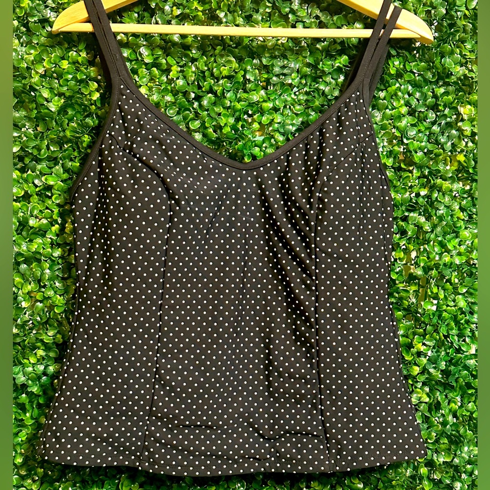 Miraclesuit Tankini Swimsuit Top Black w/polkadots Size 16 Style #60657